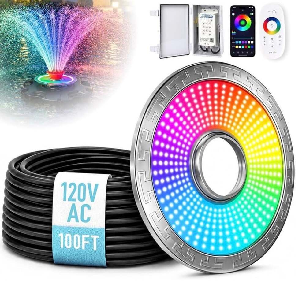 Pond Fountain Aerator Lights, RGBW LED Fountain Light, IP68 Waterproof, 100ft Ca
